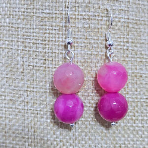 Pink Agate .925 Sterling 12mm Dangle Earrings